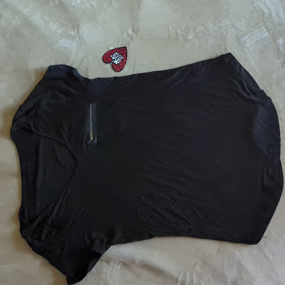 Black V-Neck T-Shirt with Zipper Pocket